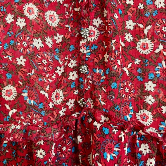 Zara| Boho Red Micro-Floral Long Sleeve V Neck Mini Dress Sz M - Picture 3 of 6